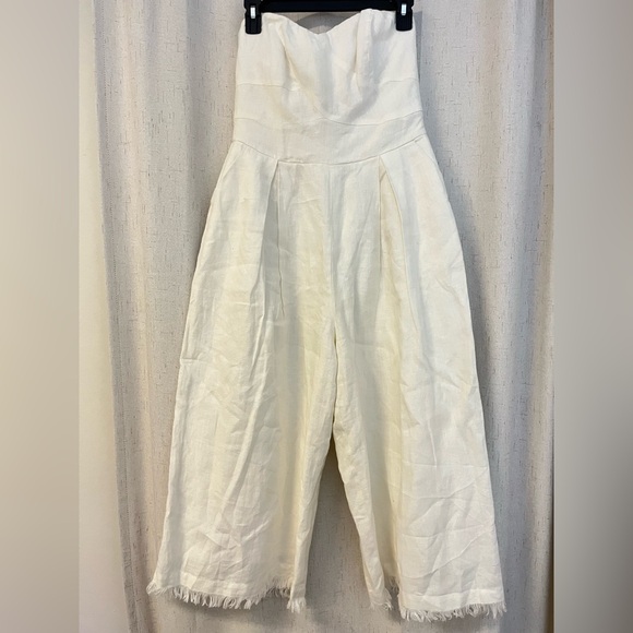 Greylin Strapless Linen Cream Jumpsuit - Picture 3 of 8